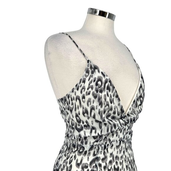 Superdown Revolve Kina Leopard Print Ruched Mini Dress Gray White Size Medium - Picture 5 of 11